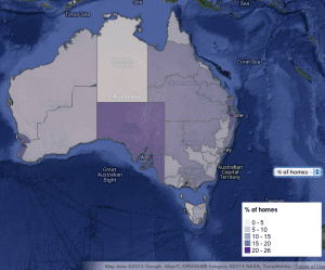 Australian solar map percentage of solar homes