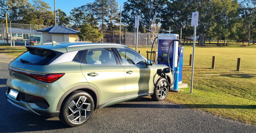 BYD Electric Vehicle fast charging at Nabiac NRMA Fast Charger