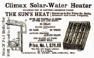 Advertisement for passive solar water heater