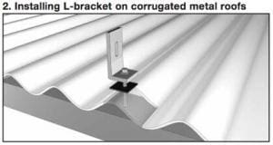 An L-bracket on a corrugated metal roof for a solar panel