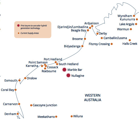 Locations of the Marble Bar and Nullagine solar-diesel generation plants