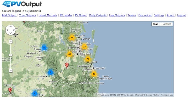 PV output Queensland Solar PV system output map