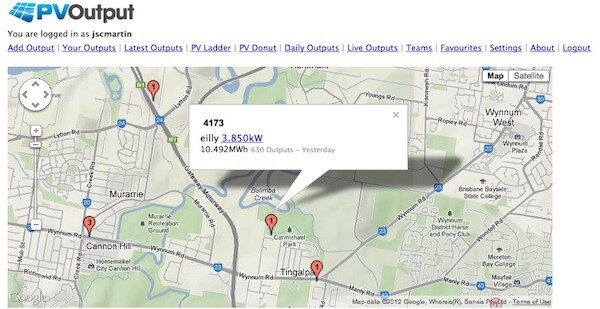 PVoutput queensland map Tingalpa Individual solar PV system in Tinalpa