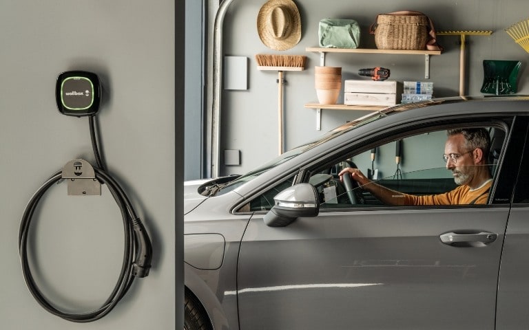 Wallbox pulsar charger in a home garage