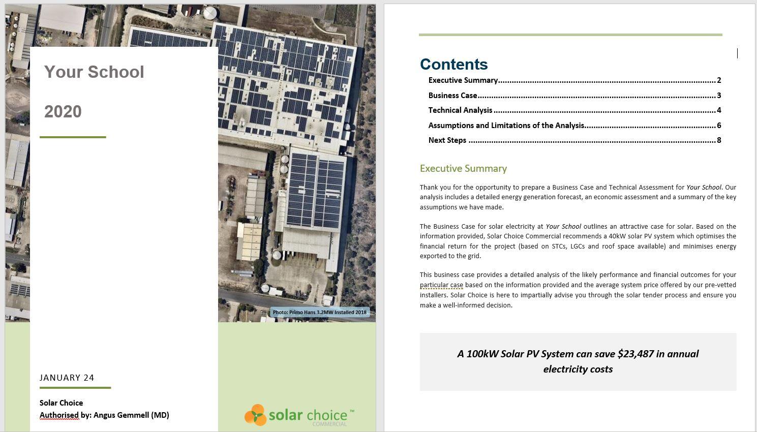 Example school solar business case