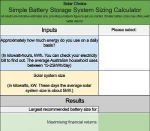 Simple battery storage sizing estimator - free calculator