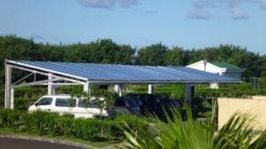 Solar powered car park, outside Republic of Palau Parliament House.