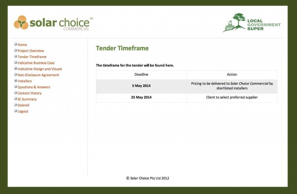 Solar Choice Commercial Tender Management Platform Timeframe