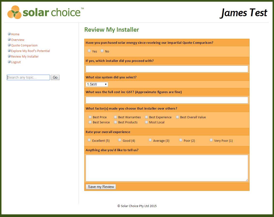 Solar Choice User Experience Review Installer