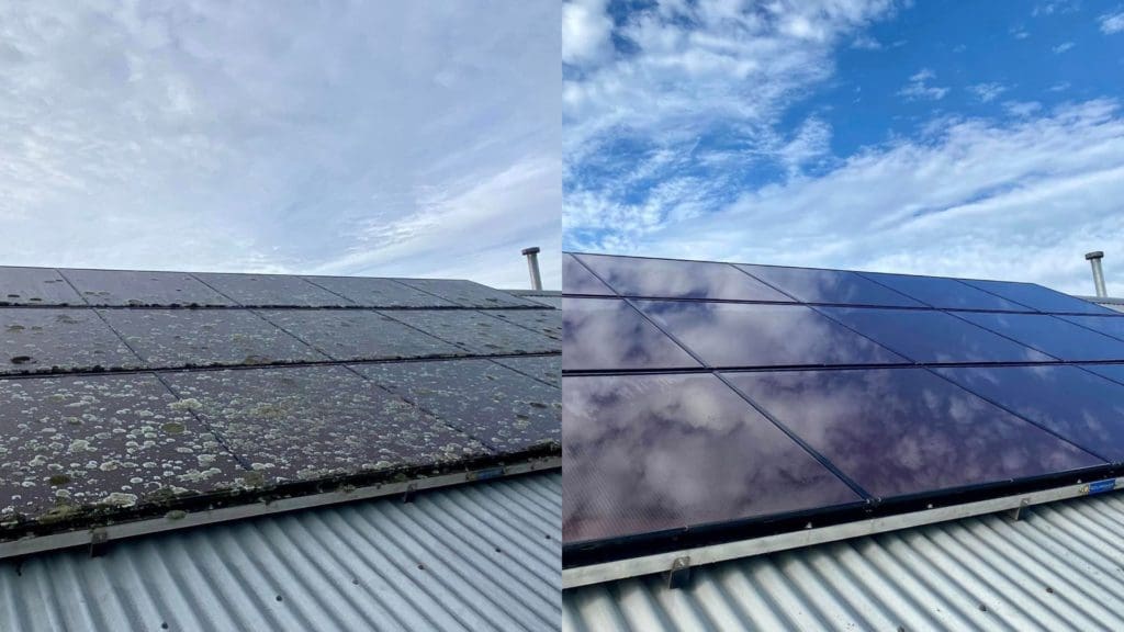 Solar panels before and after cleaning