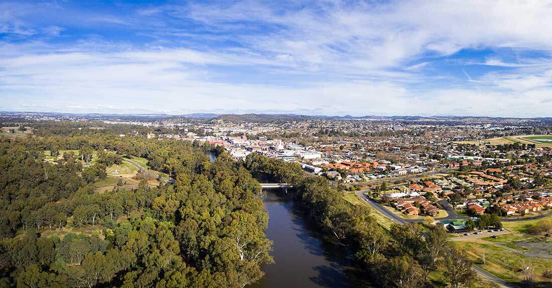 Aerial photo of wagga wagga showing solar panel installations