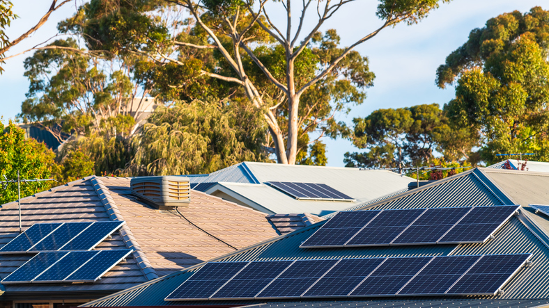 House roof with solar panels installed in suburban area of South Australia