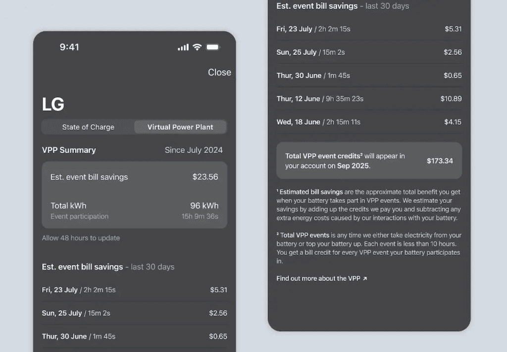 AGL VPP battery Dashboard App