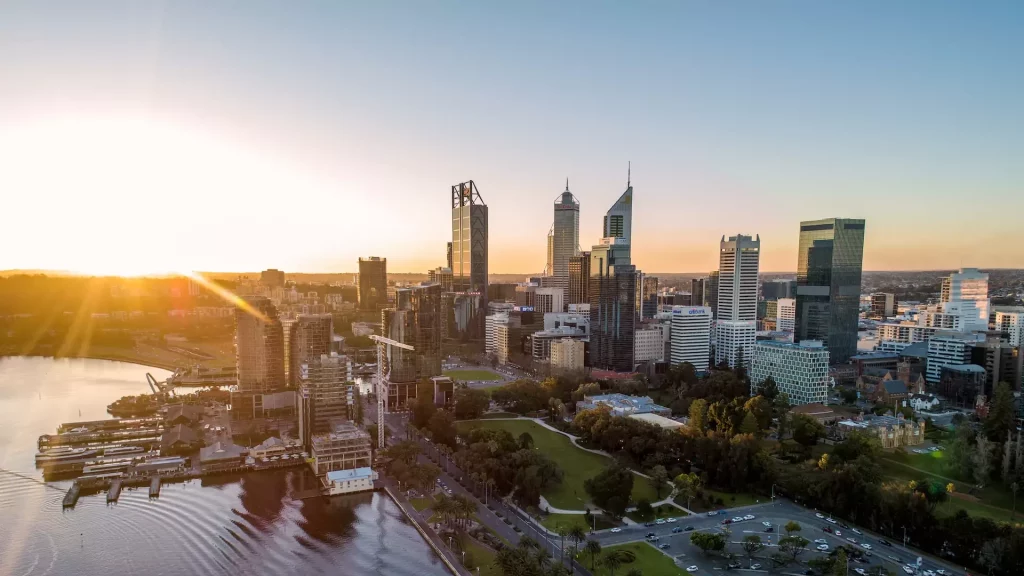 Perth city skyline at sunrise
